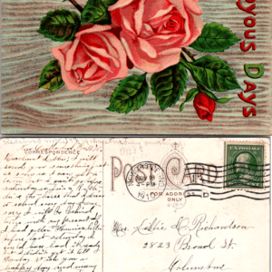 1910 Joyous Days Pink Roses Postcard Vintage - Image 1
