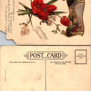 Greetings Sincere Red Flowers Postcard M-736 Vintage - Image 1