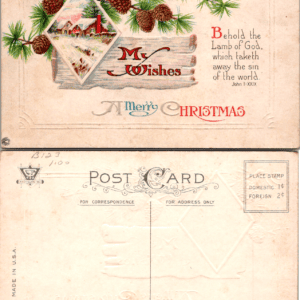 Embossed Christmas Postcard Pine Cones Religious Verse Series 652 A - Image 1
