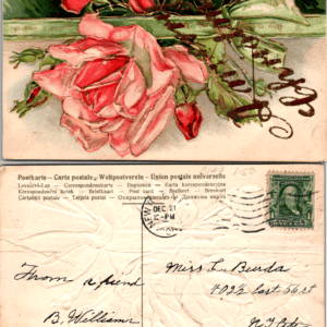 Embossed Postcard Pink Roses Gold Accents 1907 N.Y. City Vintage - Image 1