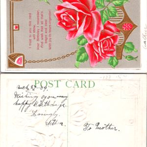 Embossed Birthday Postcard Roses Germany - Image 1