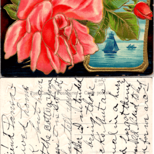 ECC Serie 30 Germany Red Rose Sailboat Embossed Postcard - Image 1