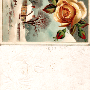 Yellow Rose Winter Cabin Scene Trade Card - Image 1