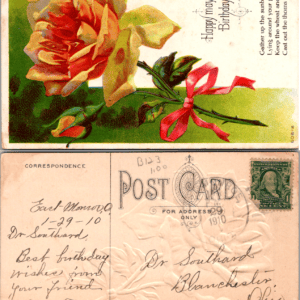 Yellow Rose Birthday Embossed Postcard 1910 608-6 - Image 1