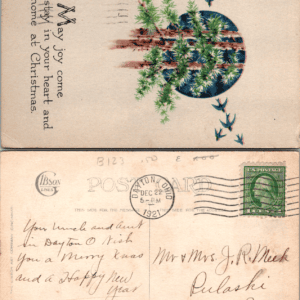 Gibson Lines Christmas 1921 Birds Trees Postcard Vintage - Image 1