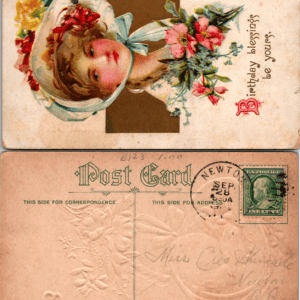 Birthday Postcard Girl in Bonnet Flowers Divided Back P.C. 204 - Image 1