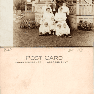 Antique RPPC Postcard Family Portrait Victorian House B123 Doll 150 - Image 1