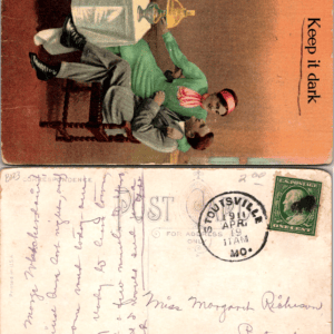 Keep it dark 1911 romantic couple postcard Loutsville MO - Image 1