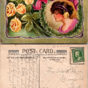 Art Nouveau Postcard 1911 Woman Roses A.176 Greenfield Ind. - Image 1