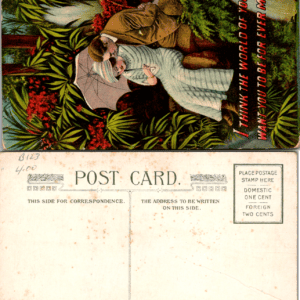 Edwardian Romance Postcard Couple Parasol Illustrated Vintage - Image 1
