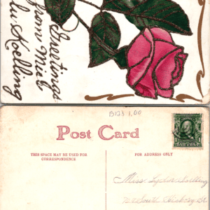 Pink Rose Embossed Glitter Postcard Greetings from me! Lulu Koelling - Image 1