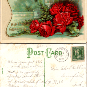 Birthday Greetings Red Roses Postcard Serie 6000 1910 - Image 1