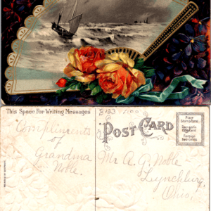 Germany Embossed Sailboat Roses Postcard - Image 1