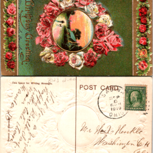 A Birthday Greeting Rose Wreath Postcard 1910 Sabina Ohio - Image 1