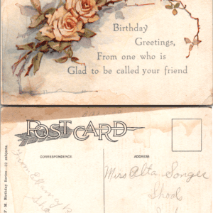 Birthday Greetings Roses Postcard F. M. Birthday Series 32 Subjects Vintage - Image 1