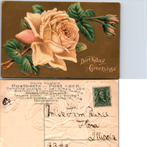 Birthday Greetings Yellow Rose Embossed Postcard 182a Flora Illinois - Image 1