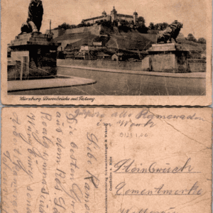 Würzburg Löwenbrücke mit Festung Nr. 6 Postcard Vintage - Image 1