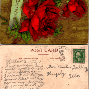 Best Wishes Red Roses 1913 Printed in Germany Series 7032 Postcard - Image 1