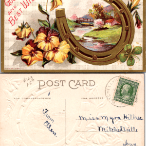 L.L. Owen Good Luck and Best Wishes Horseshoe Postcard 1909 - Image 1