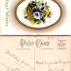 Best Wishes 553 Embossed Basket Pansies Postcard Vintage - Image 1