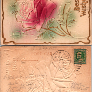 Embossed Rose Best Wishes Postcard 1910 - Image 1