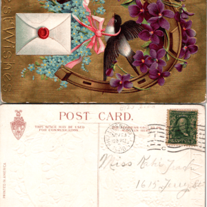 Best Wishes Horseshoe Violets Bird Divided Back EPC 1908 - Image 1