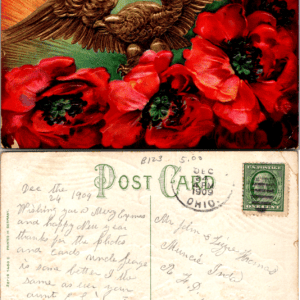 Best Wishes Gold Eagle Red Poppies Embossed Germany 1909 Ohio Vintage - Image 1