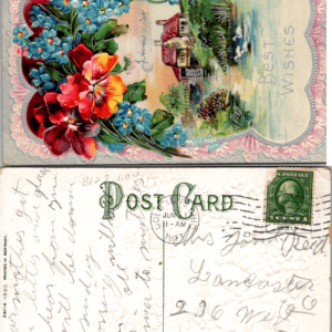 Best Wishes Flowers Cottage Watermill Embossed SOT 16-1620 1912 Germany - Image 1
