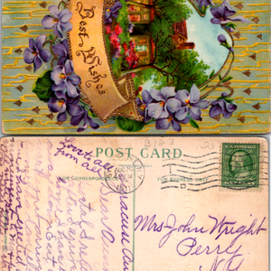 Best Wishes Purple Violets Cottage Serie 0692 Germany 1911 Postcard - Image 1
