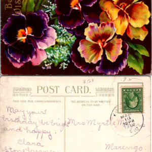 Best Wishes Pansies Postcard 1912 Marengo Ohio Vintage - Image 1