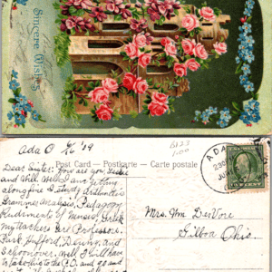 Embossed Floral Sincere Wishes Postcard 1909 Ada Ohio Roses - Image 1