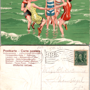 Embossed Bathing Beauties Man in Surf Postcard SER. 568 Vintage - Image 1