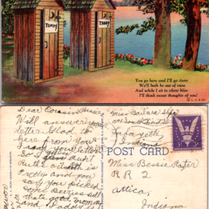 Curt Teich C. T. Art-Colortone Privy Cards C-271 Outhouse Linen Postally Used - Image 1