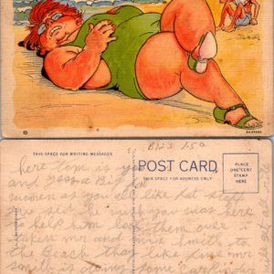 Curteich C.T. Bathing Comics C-8 Adam's Rib Roast Linen Postcard - Image 1