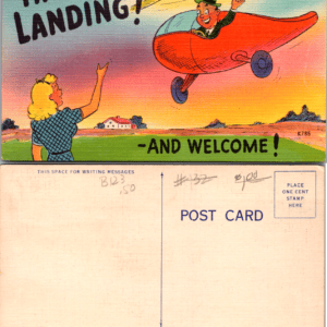 Happy Landing! And Welcome! Comic Linen Postcard K785 Vintage - Image 1