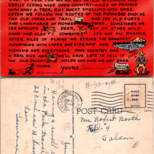 Curt Teich Wyoming 1284 Postcard Prairie Cowboy Wagon Vintage - Image 1