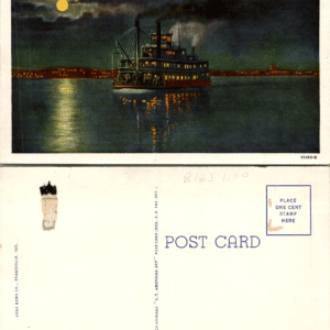 Moonlight Scene on the Ohio River Loge News Co. 18183-N Linen Postcard - Image 1