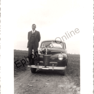 1941 Ford Super Deluxe 1942 Black and White Vintage Found Photograph Man in Suit - Image 1