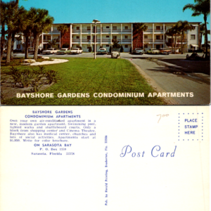 Bayshore Gardens Condominium Apartments Sarasota Florida Vintage Postcard - Image 1