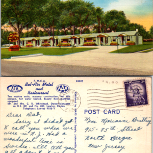 Bel-Air Motel Postcard Lawtey Florida 1955 Vintage Motel Sign Handwritten - Image 1