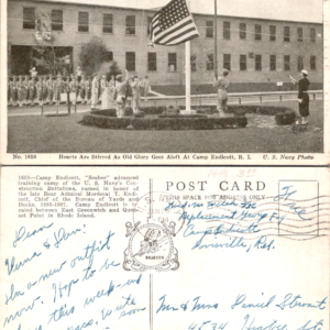 Camp Endicott Rhode Island U.S. Navy Flag Raising Postcard Black and White Vintage - Image 1