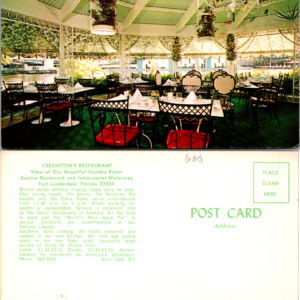 Creighton's Restaurant Postcard Fort Lauderdale Florida Gazebo Room Vintage - Image 1