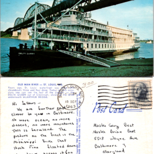 Delta Queen Steamboat Postcard St. Louis Mississippi River 1963 Vintage - Image 1