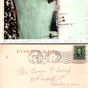 Detroit Photographic Co 1902 Ocean Liner Postcard Colorized Sheboygan Wisconsin - Image 1