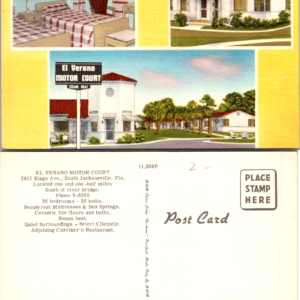 El Verano Motor Court Postcard 26 Bedrooms South Jacksonville Florida Vintage - Image 1