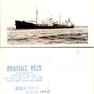 Fruitvale Hills Ship Postcard Wilmington Del 1949-50 Black and White Vintage - Image 1