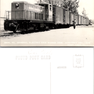 General Electric Erie Works 1946 Train Locomotive Black and White Postcard Vintage - Image 1