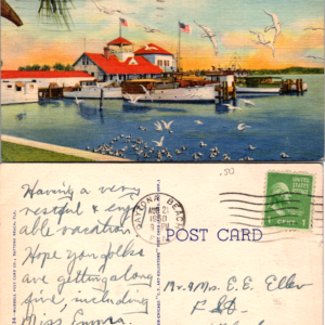 Halifax River Yacht Club Daytona Beach Florida Linen Postcard D-34 1950 - Image 1