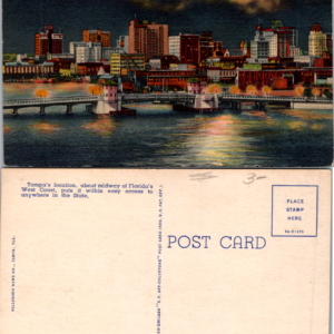 Hillsboro News Co. Tampa Skyline by Moonlight Multicolor Postcard - Image 1