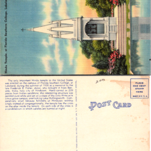 Hindu Temple Florida Southern College Lakeland Florida Postcard 1938 - Image 1